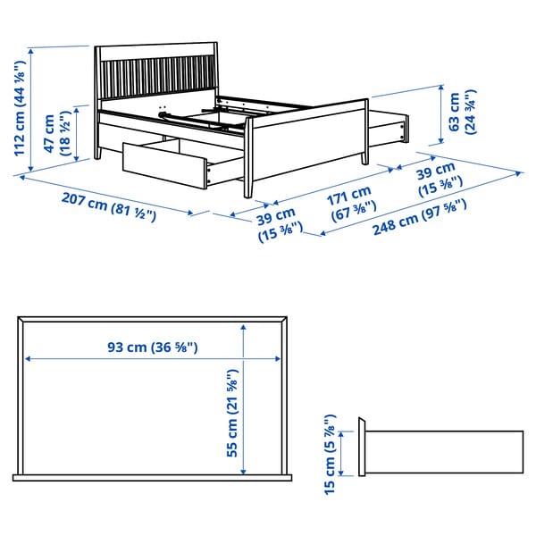 Ikea IDANÄS Bed frame with drawers, white / Lindbåden, 160x200 cm