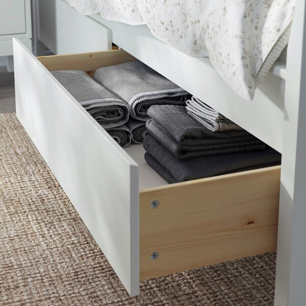 IDANÄS Bed frame with drawers, white/Lindbåden, 140x200 cm