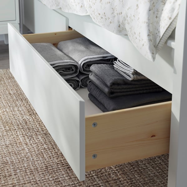 IDANÄS bed frame with storage, white/Lindbåden, 180x200 cm