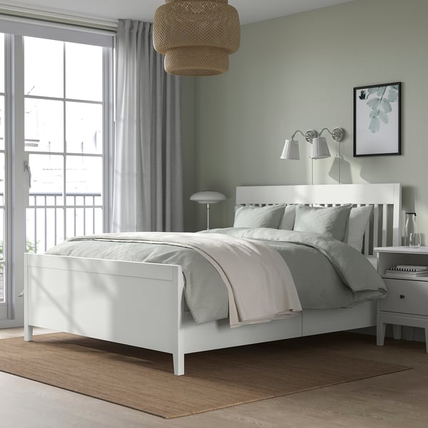 IDANÄS bed frame with storage, white/Lindbåden, 140x200 cm