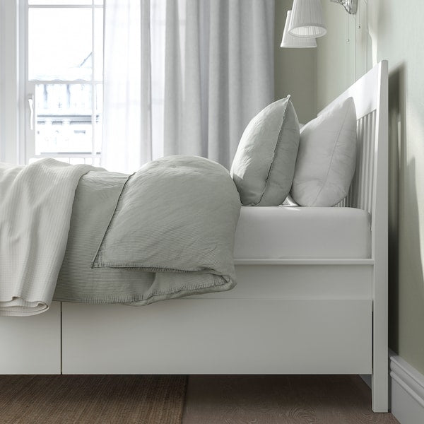 IDANÄS Bed frame with drawers, white/Lindbåden, 140x200 cm