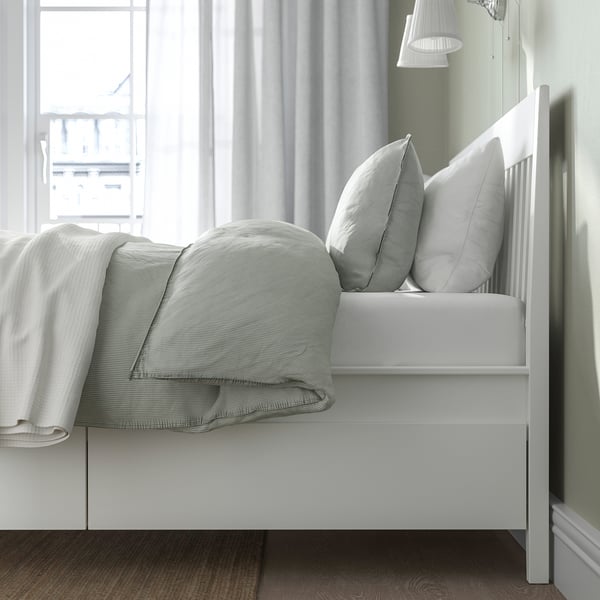 IDANÄS bed frame with storage, white/Lindbåden, 140x200 cm