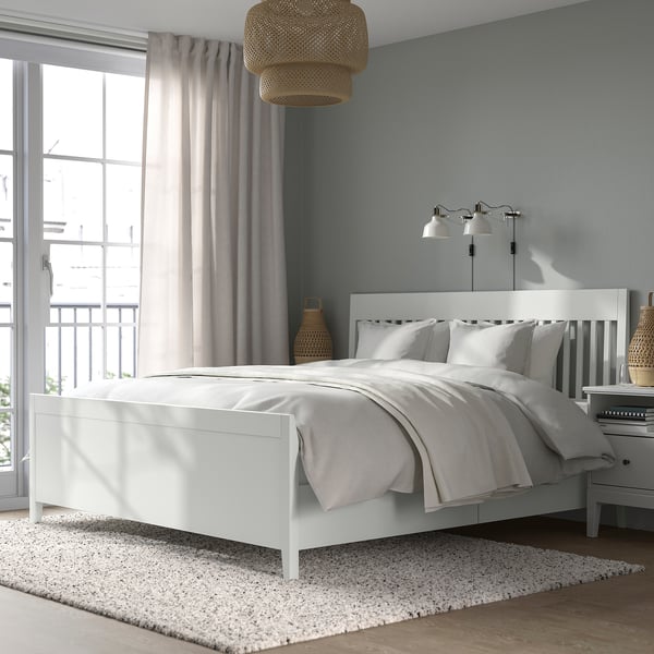 IDANÄS bed frame with storage, white/Lindbåden, 180x200 cm