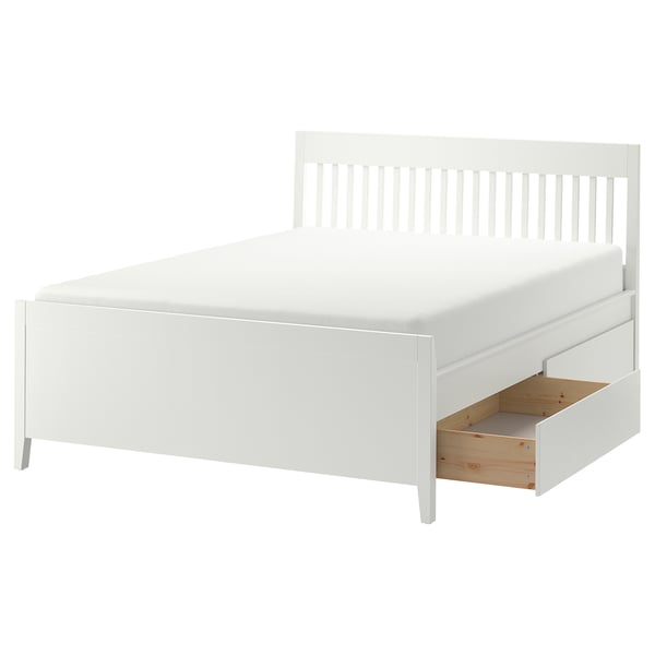 IDANÄS bed frame with storage, white/Lindbåden, 140x200 cm