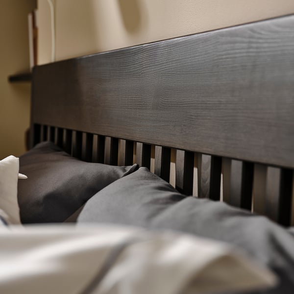 IDANÄS bed frame with storage, dark brown/Leirsund, 90x200 cm