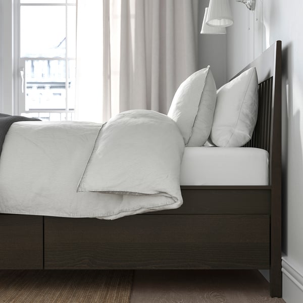 IDANÄS bed frame with storage, dark brown/Lindbåden, 140x200 cm
