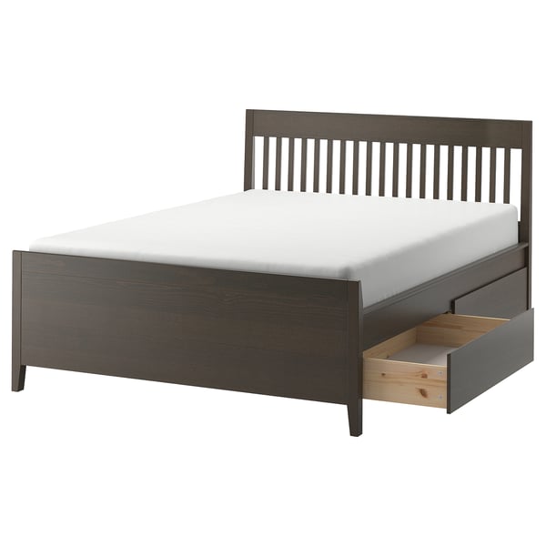 IDANÄS bed frame with storage, dark brown/Lindbåden, 140x200 cm