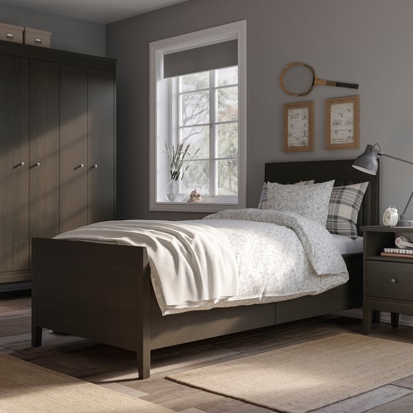 IDANÄS bed frame with storage, dark brown/Lindbåden, 90x200 cm
