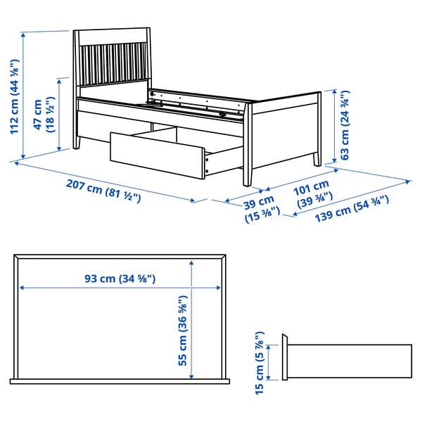 Ikea IDANÄS Bed frame with storage, dark brown/Lindbåden, 90x200 cm