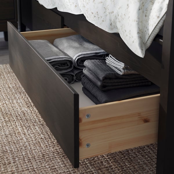 IDANÄS bed frame with storage, dark brown/Lindbåden, 90x200 cm