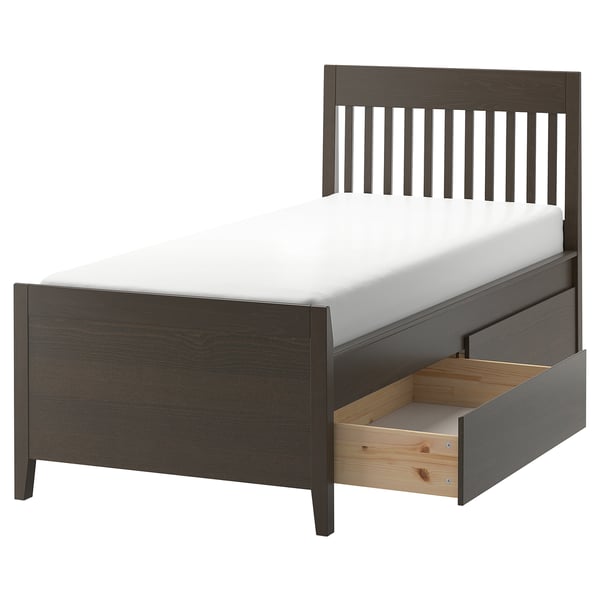 IDANÄS bed frame with storage, dark brown/Lönset, 90x200 cm