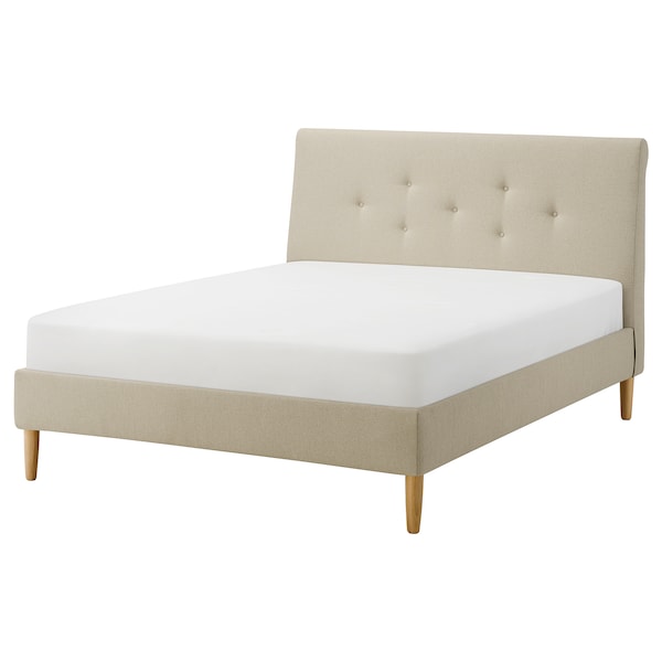 IDANÄS - Upholstered bed frame, Naggen beige,160x200 cm