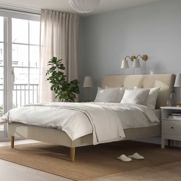 IDANÄS - Upholstered bed frame, Naggen beige,160x200 cm