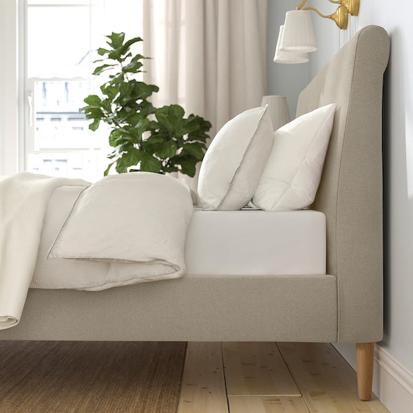 IDANÄS - Upholstered bed frame, Naggen beige,160x200 cm