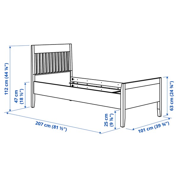 IDANÄS Bed frame, dark brown/Lindbåden, 90x200 cm