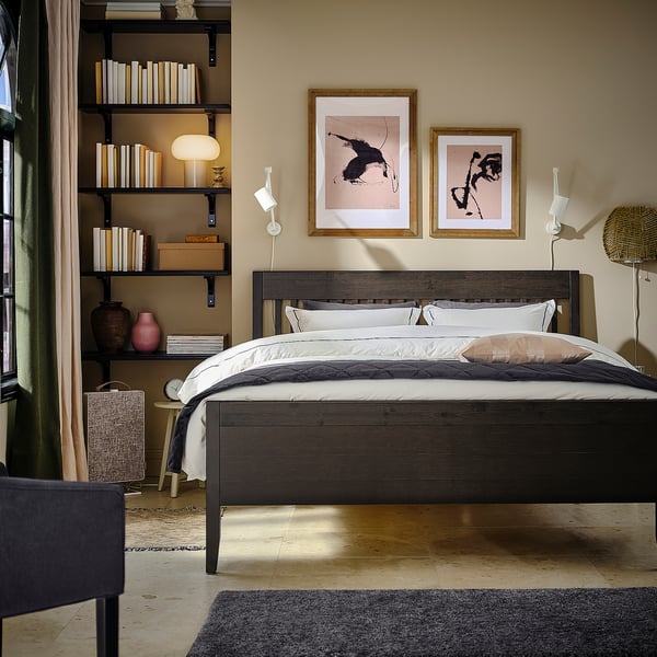 IDANÄS bed frame, dark brown/Lindbåden, 160x200 cm