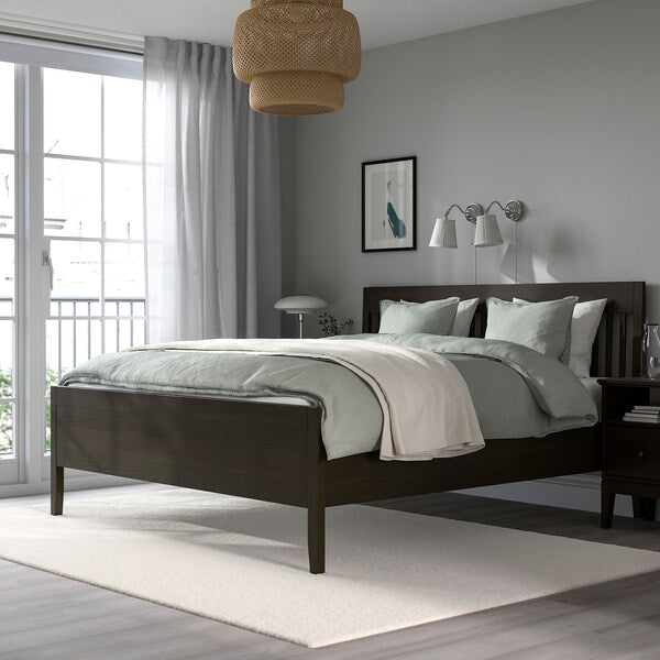 IDANÄS Bed frame, dark brown/Lindbåden, 180x200 cm