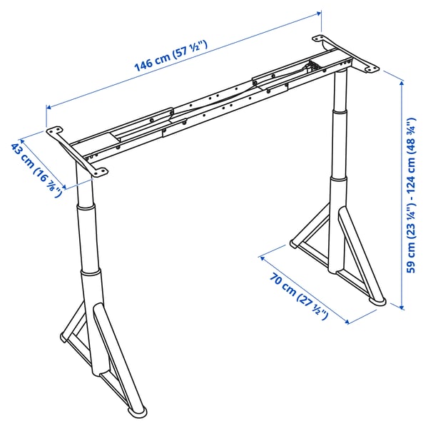 IDÅSEN Base with adjustable height, el - dark gray 146x70 cm ,
