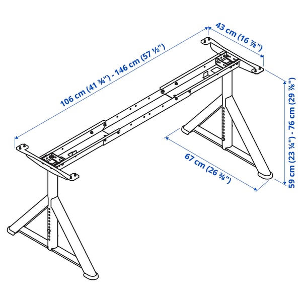 IDÅSEN underframe for table top, dark grey, 146x67x76 cm