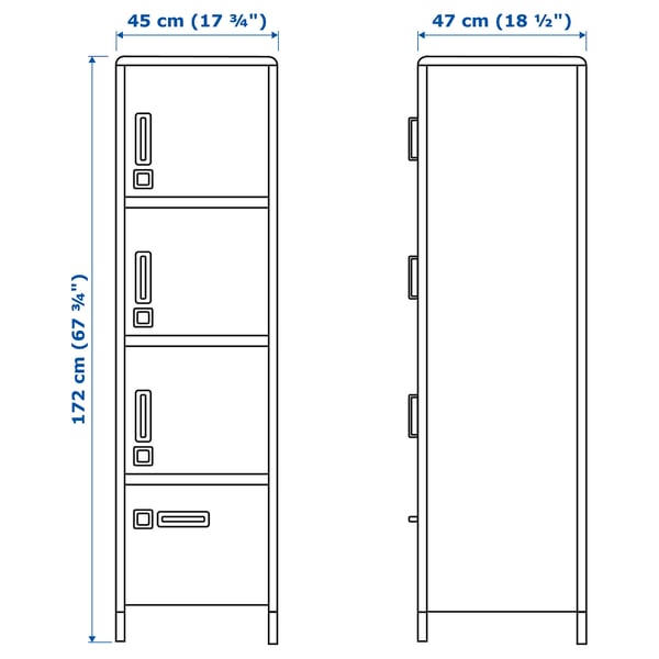 IDÅSEN high cabinet with drawer and doors, dark grey, 45x172 cm