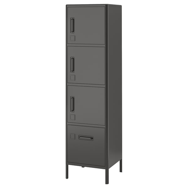 IDÅSEN high cabinet with drawer and doors, dark grey, 45x172 cm