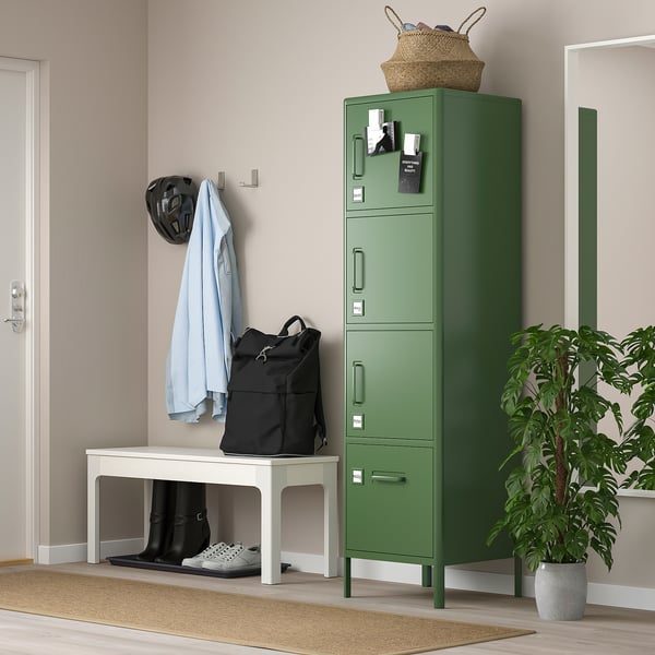 IDÅSEN high cabinet with drawer and doors, dark green, 45x172 cm