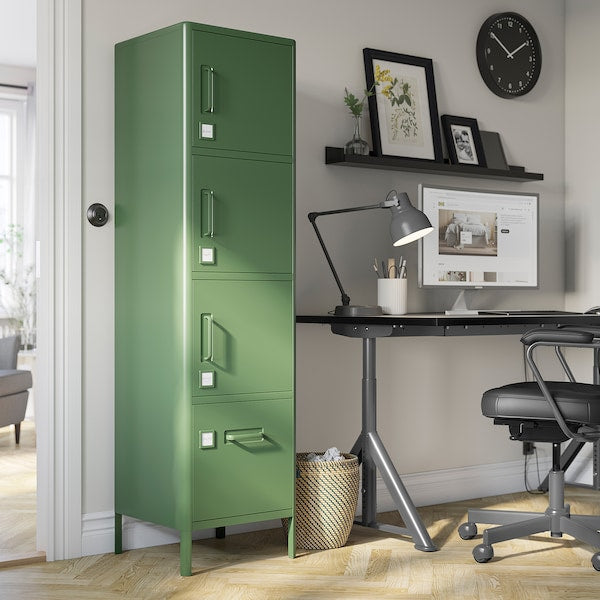 IDÅSEN - High cabinet with drawer and doors, dark green, 45x172 cm