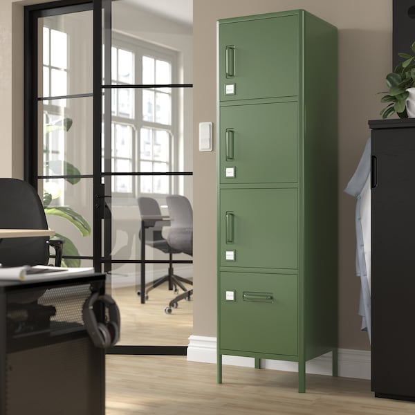 IDÅSEN high cabinet with drawer and doors, dark green, 45x172 cm