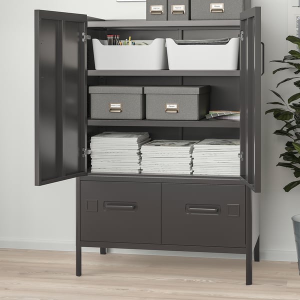 IDÅSEN cabinet with doors and drawers, dark grey, 80x47x119 cm