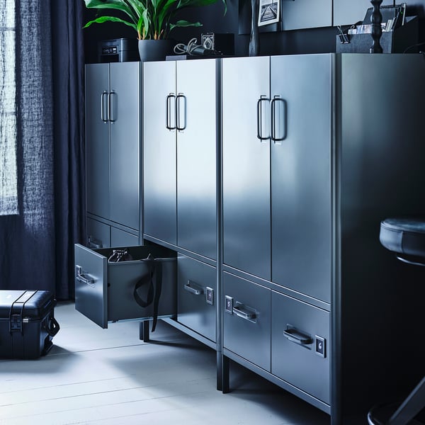 IDÅSEN cabinet with doors and drawers, dark grey, 80x47x119 cm