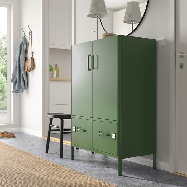 IDÅSEN cabinet with doors and drawers, dark green, 80x47x119 cm