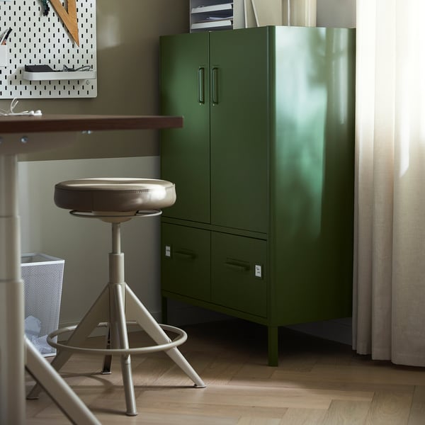 IDÅSEN cabinet with doors and drawers, dark green, 80x47x119 cm