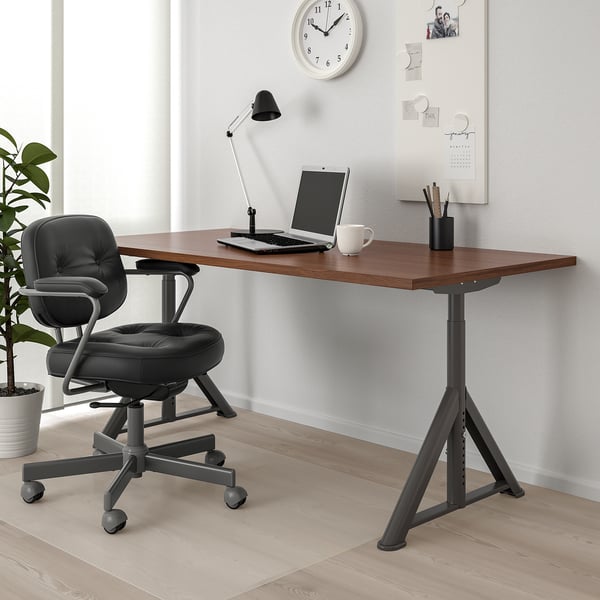 IDÅSEN desk, brown/dark grey, 160x80 cm