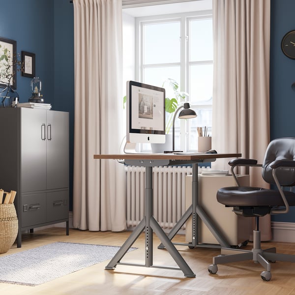 IDÅSEN desk, brown/dark grey, 120x70 cm