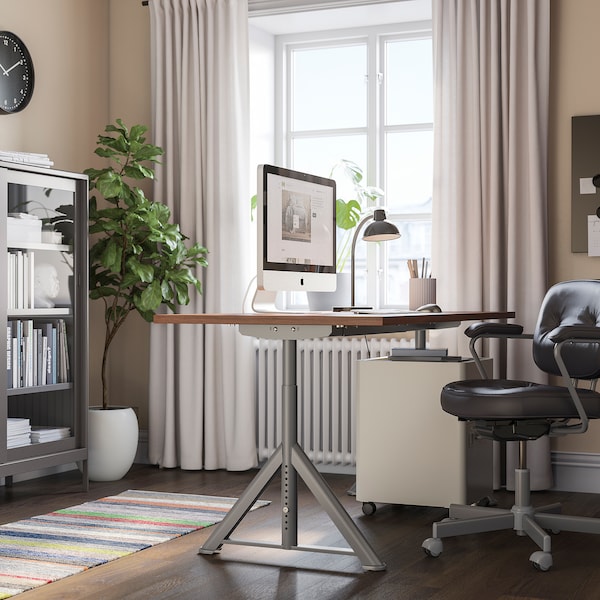 IDÅSEN desk, brown/dark grey, 160x80 cm