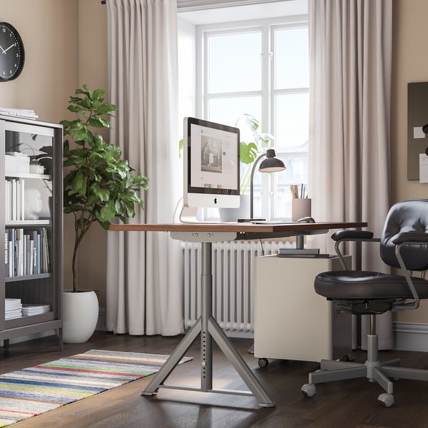 IDÅSEN desk, brown/dark grey, 160x80 cm