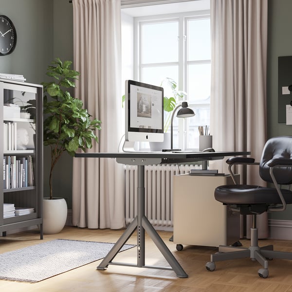 IDÅSEN desk, black/dark grey, 160x80 cm
