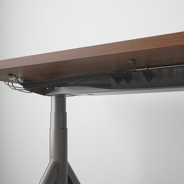 IDÅSEN desk sit/stand, brown/dark grey, 160x80 cm