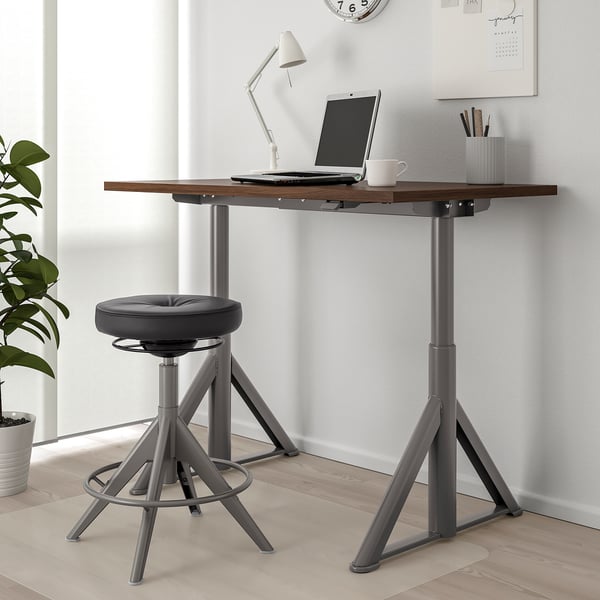 IDÅSEN desk sit/stand, brown/dark grey, 120x70 cm