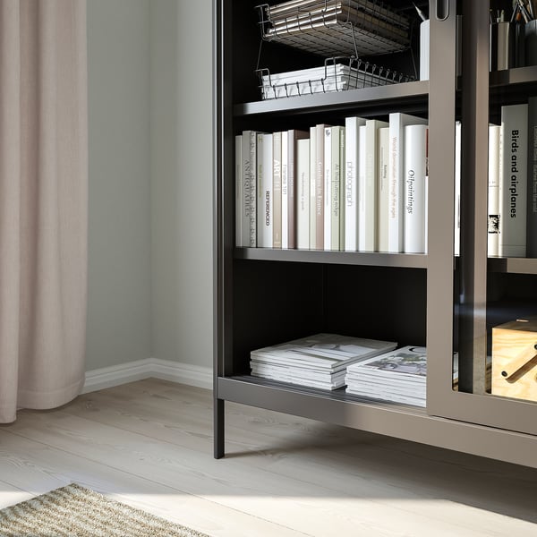 IDÅSEN cabinet with sliding glass doors, dark grey, 120x140 cm