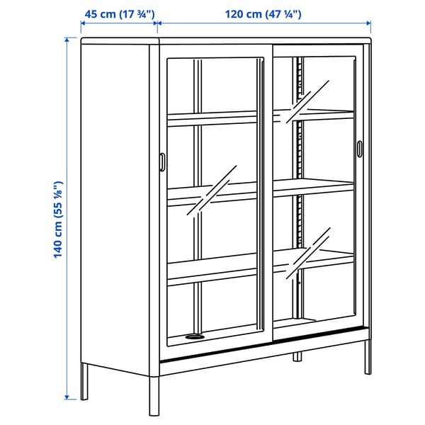 IDÅSEN cabinet with sliding glass doors, dark grey, 120x140 cm