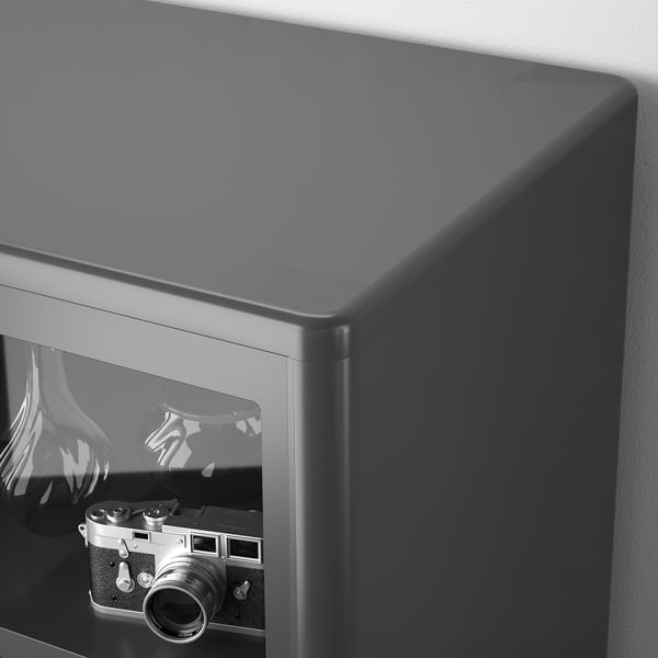 IDÅSEN cabinet with sliding glass doors, dark grey, 120x140 cm