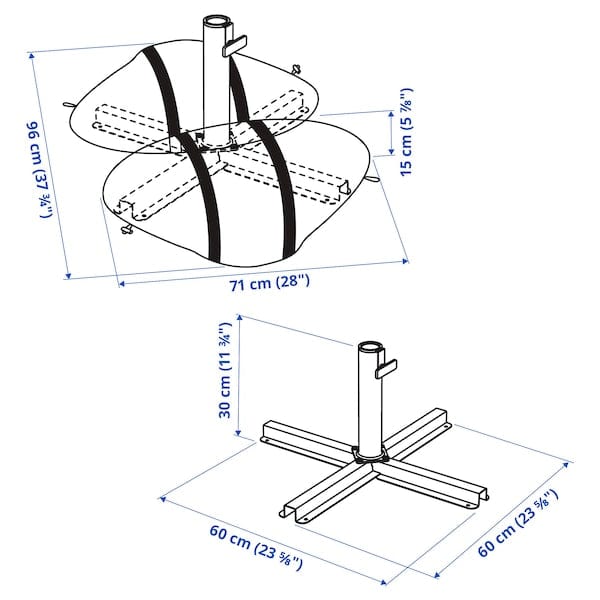 Ikea IGGÖN - Umbrella base with sandbags, dark gray,60x60 cm