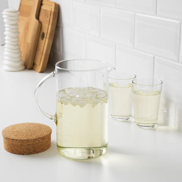 IKEA 365+ jug with lid, clear glass/cork, 1.5 l