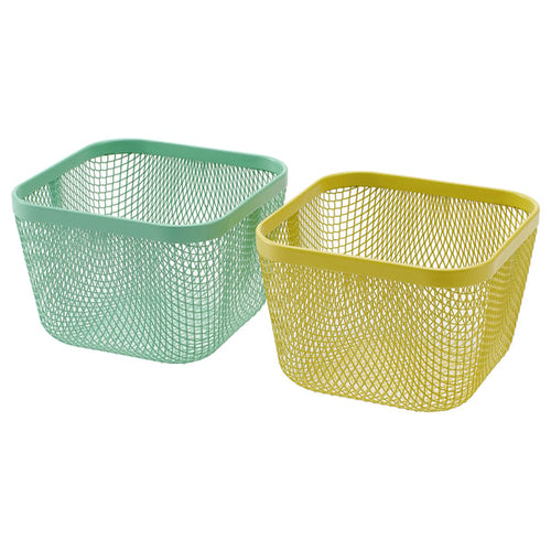 IKEA 365+ food storage basket, metal/yellow green, 14x10x14 cm, 2 pack