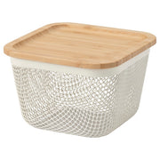 IKEA 365+ food storage basket with lid, square metal/white bamboo, 15x15x11 cm