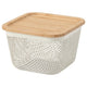 IKEA 365+ food storage basket with lid, square metal/white bamboo, 15x15x11 cm
