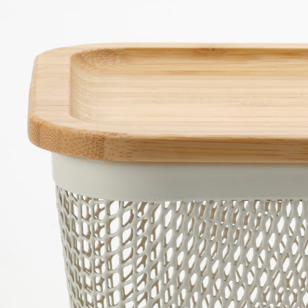IKEA 365+ food storage basket with lid, square metal/white bamboo, 15x15x11 cm