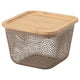 IKEA 365+ food storage basket with lid, square metal/light grey-brown bamboo, 15x15x11 cm