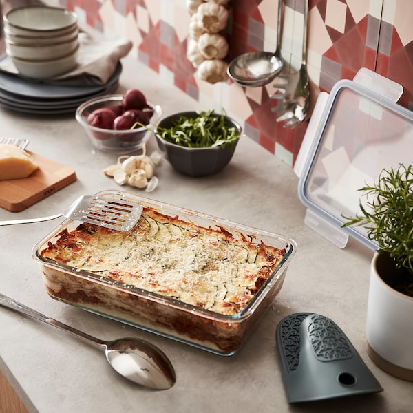 IKEA 365+ food container with lid, large rectangular/glass bamboo, 3.1 l
